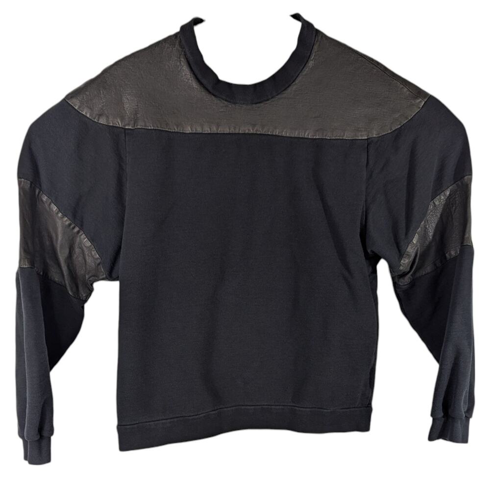 Lamarque Leather Cotton Sweatshirt Black Sweater Womens Size Medium